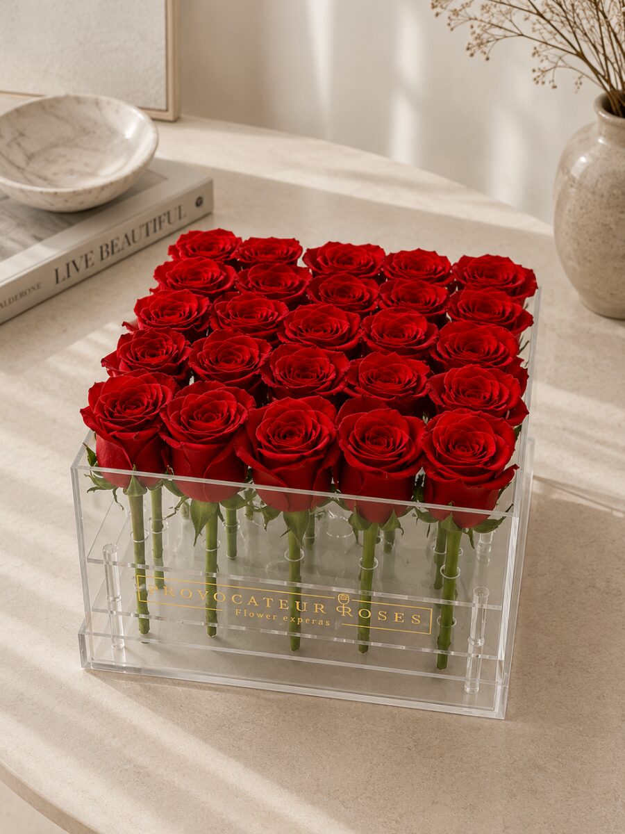 Rosas Rojas Preservadas en caja acrílica