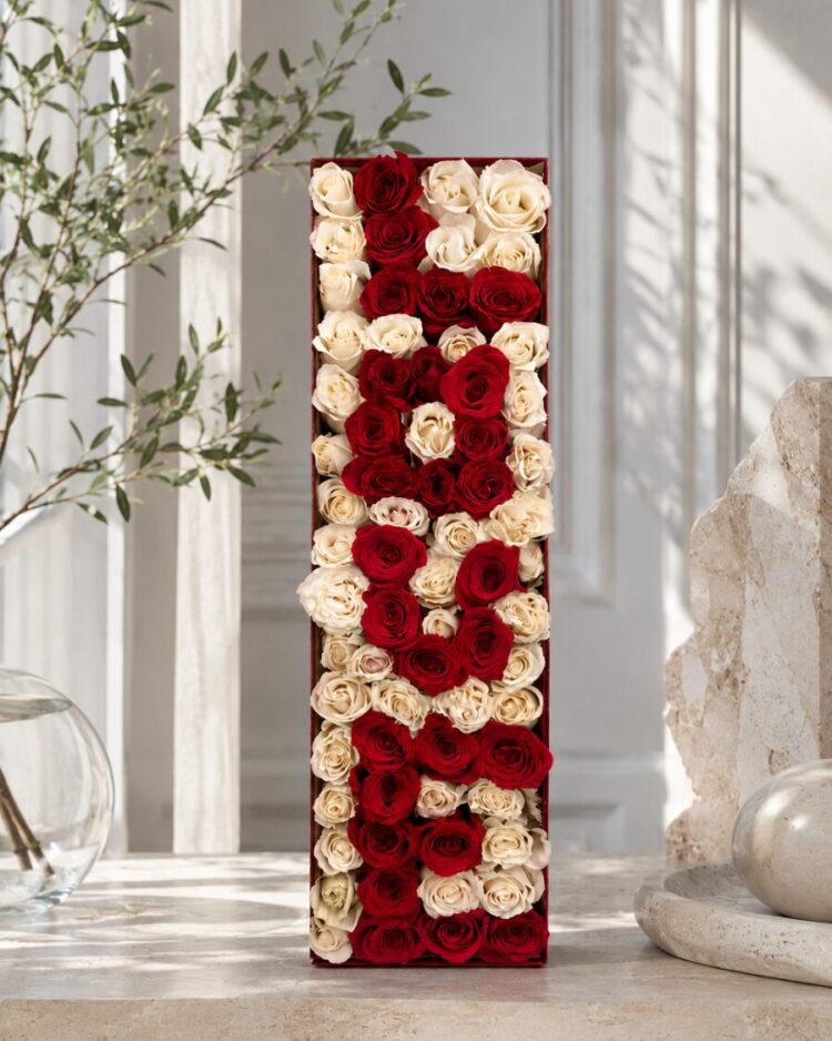 Caja rosas texto love