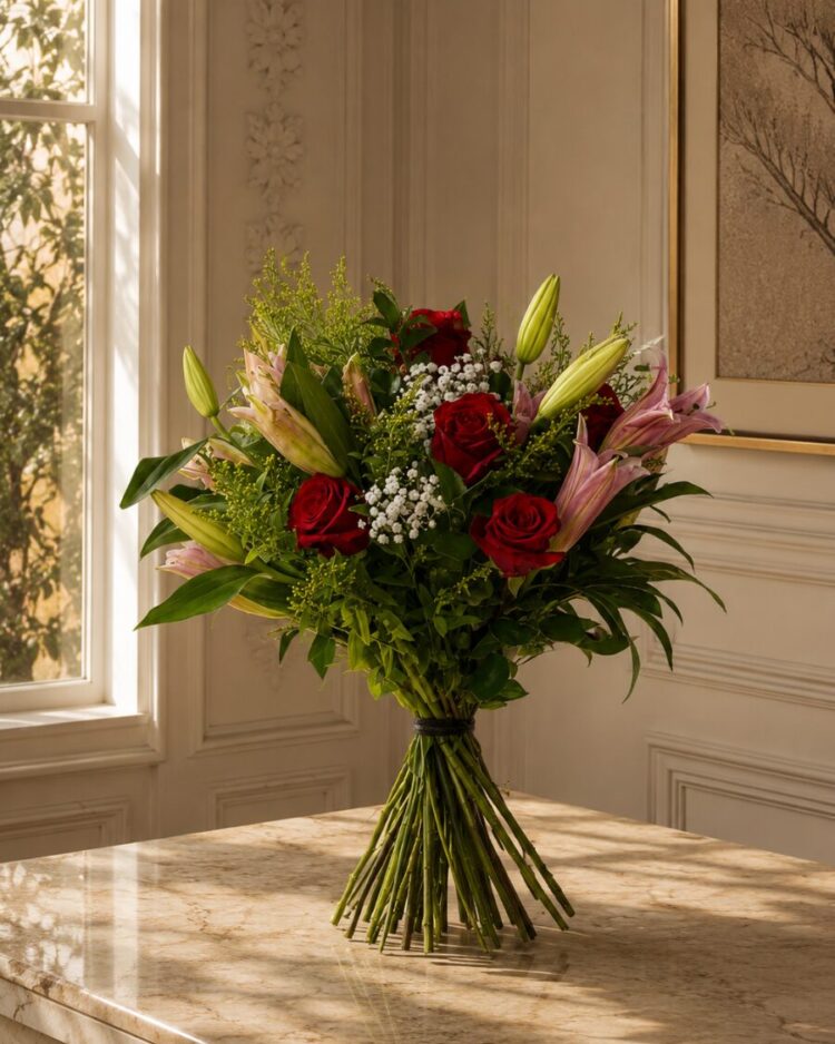 Bouquet Lilium Rosa y Rosas Rojas